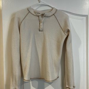 Waffle long sleeve in a cream with brown stitching with 2 large buttons